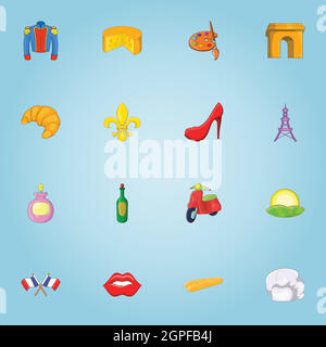Francia set di icone, stile cartoon Illustrazione Vettoriale
