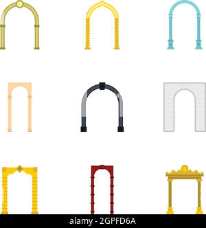 Arco di set di icone di stile di Piana Illustrazione Vettoriale