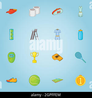 Grande tennis set di icone, stile cartoon Illustrazione Vettoriale