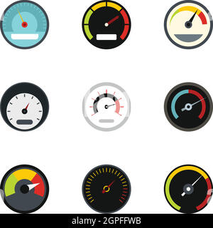 Tachimetro set di icone di stile di Piana Illustrazione Vettoriale