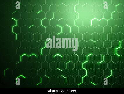Astratto verde futuristico fondo esagonale Illustrazione Vettoriale