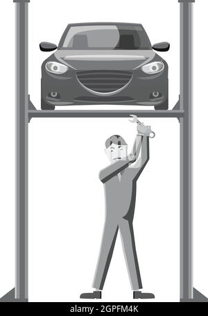 Riparazione macchina icona, grigio in stile monocromatico Illustrazione Vettoriale