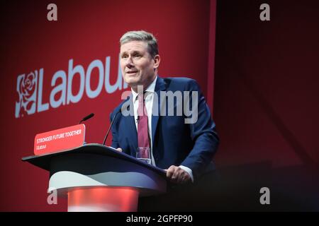 Brighton, Regno Unito. 29 settembre 2021. Brighton, Regno Unito. Mercoledì 29 settembre 2021 . Sir Keir Starmer, leader del partito laburista, ha tenuto il discorso conclusivo. Labor Party 2021 Conference Credit: Julie Edwards/Alamy Live News Foto Stock