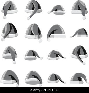 Santa hat set di icone, grigio in stile monocromatico Illustrazione Vettoriale