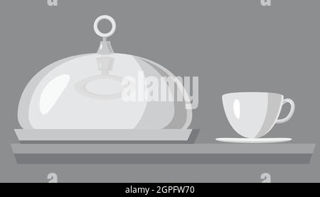 Cloche per il pasto e tazza di una bevanda calda icona Illustrazione Vettoriale