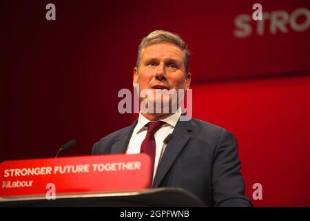 Brighton, Regno Unito 29 settembre 2021: Sir Keir Starmer ha tenuto il suo discorso alla Conferenza del partito laburista. Foto Stock