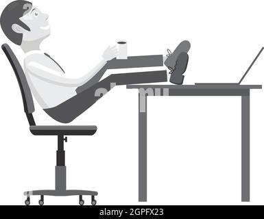 Manager si siede su una sedia e piedi sulla icona della tabella Illustrazione Vettoriale
