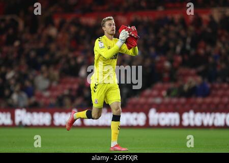 MIDDLESBROUGH, REGNO UNITO. 28 SETTEMBRE Joe Lumley di Middlesbrough durante la partita del campionato Sky Bet tra Middlesbrough e Sheffield United al Riverside Stadium di Middlesbrough martedì 28 settembre 2021. (Credit: Mark Fletcher | MI News) Credit: MI News & Sport /Alamy Live News Foto Stock