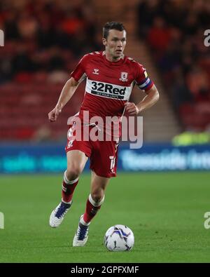 MIDDLESBROUGH, REGNO UNITO. 28 SETTEMBRE Jonathan Howson di Middlesbrough durante la partita del campionato Sky Bet tra Middlesbrough e Sheffield United al Riverside Stadium di Middlesbrough martedì 28 settembre 2021. (Credit: Mark Fletcher | MI News) Credit: MI News & Sport /Alamy Live News Foto Stock