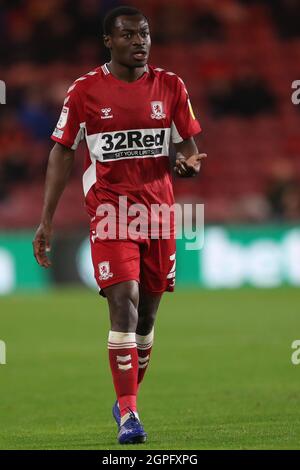 MIDDLESBROUGH, REGNO UNITO. 28 SETTEMBRE Middlesbrough's Souleymane Bamba durante la partita del campionato Sky Bet tra Middlesbrough e Sheffield United al Riverside Stadium di Middlesbrough martedì 28 settembre 2021. (Credit: Mark Fletcher | MI News) Credit: MI News & Sport /Alamy Live News Foto Stock