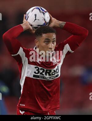 MIDDLESBROUGH, REGNO UNITO. 28 SETTEMBRE Marcus Tavernier di Middlesbrough durante la partita del campionato Sky Bet tra Middlesbrough e Sheffield United al Riverside Stadium di Middlesbrough martedì 28 settembre 2021. (Credit: Mark Fletcher | MI News) Credit: MI News & Sport /Alamy Live News Foto Stock