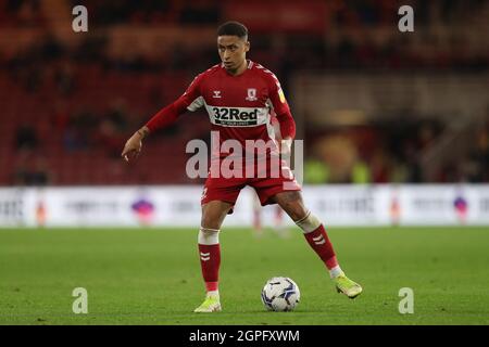 MIDDLESBROUGH, REGNO UNITO. 28 SETTEMBRE Marcus Tavernier di Middlesbrough durante la partita del campionato Sky Bet tra Middlesbrough e Sheffield United al Riverside Stadium di Middlesbrough martedì 28 settembre 2021. (Credit: Mark Fletcher | MI News) Credit: MI News & Sport /Alamy Live News Foto Stock