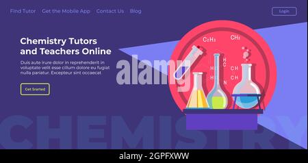 Insegnanti e tutor di chimica online, pagina web Illustrazione Vettoriale