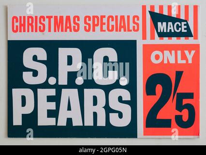 Vintage 1960 Mace Shop Price Display Card - pere SPC Foto Stock