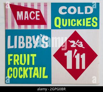 Vintage 1960 Mace Shop Price Display Card - cocktail di frutta Libbys Foto Stock