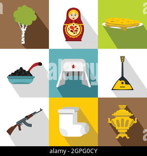 Turismo in Russia set di icone di stile di Piana Illustrazione Vettoriale