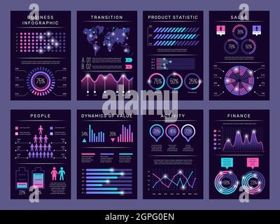 Brochure infografiche. Visualizzazione moderna del grafico astratto grafici diversi data booklet modelli vettoriale design set con oggetti infografici Illustrazione Vettoriale