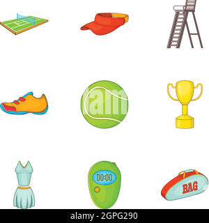 Tennis set di icone, stile cartoon Illustrazione Vettoriale
