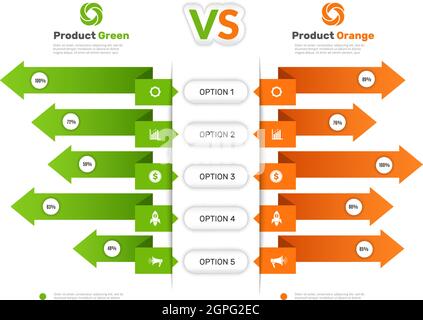 Tabella di confronto. Tabella infografica con confronto business info prodotti confronto tariffa listino prezzi presentazione vettoriale Illustrazione Vettoriale