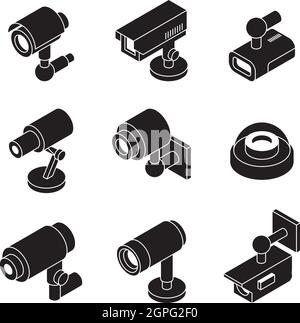 CCTV isometrica. Telecamere di sicurezza raccolta sistemi business safe sorveglianza multimediale apparecchiature internet simboli vettoriali Illustrazione Vettoriale