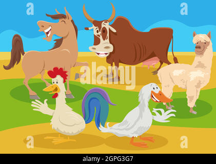 cartoon fattoria personaggi animali in campagna Illustrazione Vettoriale