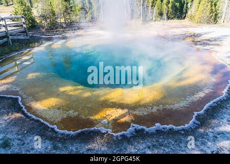 Centro termale mattutino Glory Pool nel parco nazionale di Yellowstone Foto Stock