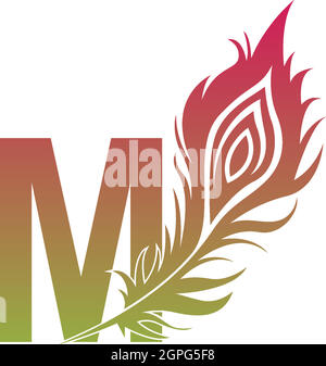 Lettera M con logo piuma icona disegno vettore Illustrazione Vettoriale