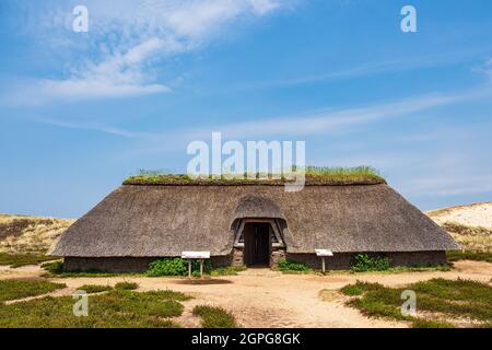 Edificio storico nelle dune vicino a Nebel sul Mare del Nord isola di Amrum, Germania. Foto Stock