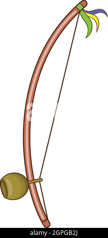 Berimbau, strumento a percussione icona stile cartone animato Illustrazione Vettoriale