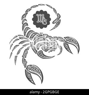 Scorpione disegnato a mano in stile zentangle. Illustrazione vettoriale. Illustrazione Vettoriale