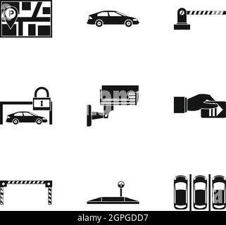 Parcheggio Trasporto set di icone, stile semplice Illustrazione Vettoriale