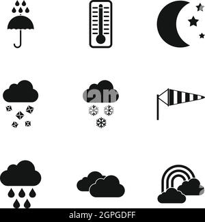 Icone meteo set, stile semplice Illustrazione Vettoriale