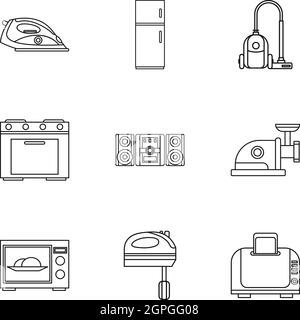 Tecnica di set di icone di stile di contorno Illustrazione Vettoriale