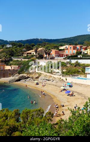 Francia, Var (83), Issambres cornice, Roquebrune sur Argens, Les Issambres, Spiaggia di Grand Boucharel Foto Stock