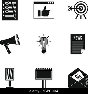 Pubblicità merci set di icone, stile semplice Illustrazione Vettoriale