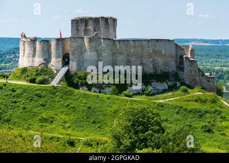 Francia, Eure, Les Andelys, 12 ° secolo Chateau Gaillard, castello di Richard il Lionheart Foto Stock