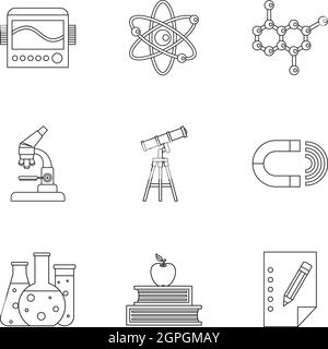 La scienza istruzione set di icone di stile di contorno Illustrazione Vettoriale