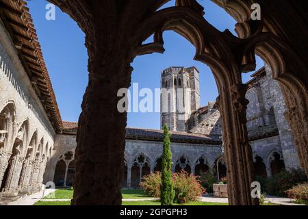 Francia, Gers, la Romieu, etichettato Les Plus Beaux Villages de France (i villaggi più belli di Francia), sosta sulla strada per Saint Jacques de Compostelle, patrimonio mondiale dell'UNESCO, chiostro della chiesa collegiata Foto Stock