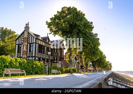 Francia, Somme (80), Baia della Somme, Saint-Valery-sur-Somme, la città vecchia, le vecchie ville degli armatori Foto Stock