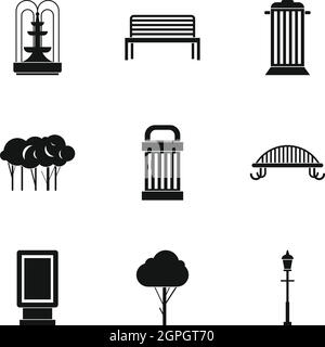 Park cose set di icone, stile semplice Illustrazione Vettoriale