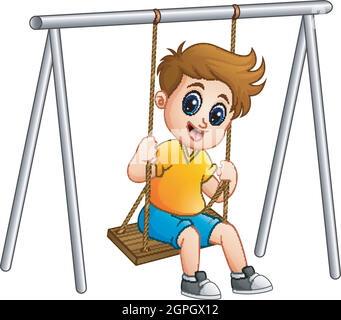 Ragazzo carino che gioca su swing Illustrazione Vettoriale