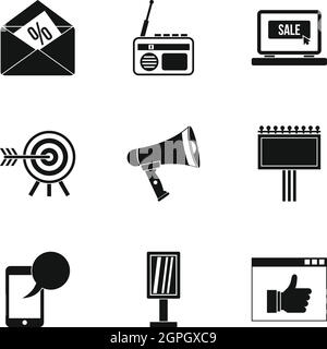 La pubblicità contestuale di set di icone, stile semplice Illustrazione Vettoriale