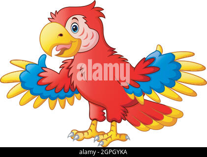 Illustrazione vettoriale del cartone animato cute Parrot Illustrazione Vettoriale