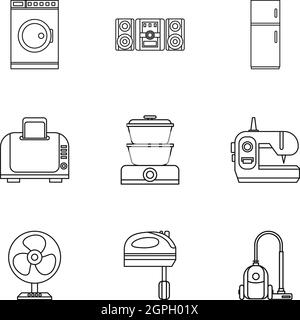 Home electronics set di icone di stile di contorno Illustrazione Vettoriale