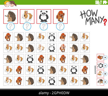 quanti personaggi animalier cartoon contando il gioco Illustrazione Vettoriale