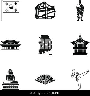 Corea del Sud set di icone, stile semplice Illustrazione Vettoriale