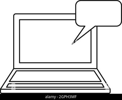 Computer portatile con vuoto discorso bolla di icona di stile di contorno Illustrazione Vettoriale