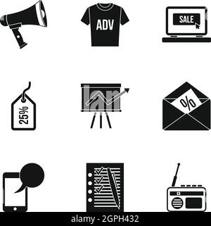 Marketing set di icone, stile semplice Illustrazione Vettoriale