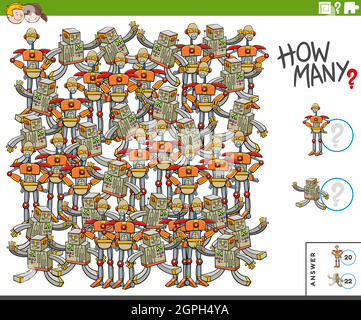conteggio dei robot cartoni animati compito educativo per i bambini Illustrazione Vettoriale