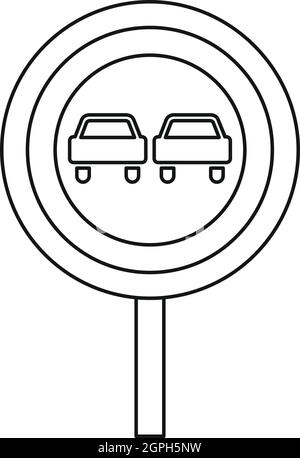 Nessun sorpasso cartello stradale icona, stile contorno Illustrazione Vettoriale